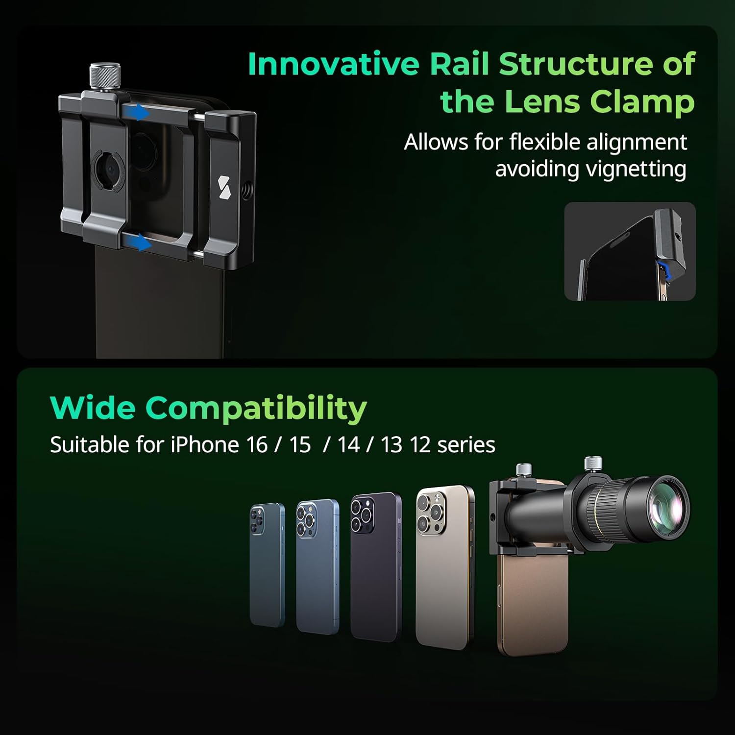 SmallRig 8X Telephoto Lens for Mobile Phone (T-Mount), w Tripod + Aluminium 8X Optical Zoom HD Telephoto Lens + Lens Clamp + Tripod Adapter + Lens Caps + Storage Bag, Support Hand-held Spot Shooting - Image 4