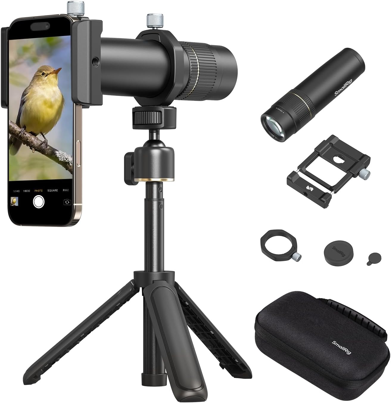 SmallRig 8X Telephoto Lens for Mobile Phone (T-Mount), w Tripod + Aluminium 8X Optical Zoom HD Telephoto Lens + Lens Clamp + Tripod Adapter + Lens Caps + Storage Bag, Support Hand-held Spot Shooting - Image 8